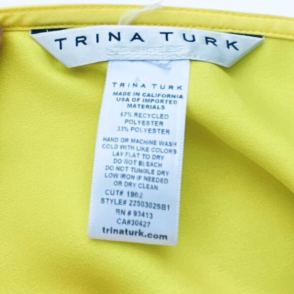 Trina Turk Bright Yellow Cape Poncho Dress L V-Neck Batwing Sleeve Recycled Poly - Picture 5 of 5